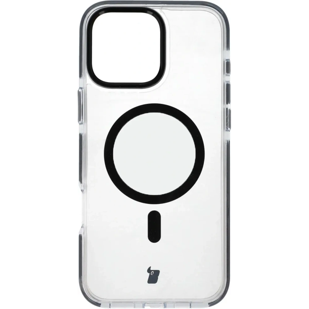 Etui z pierścieniem magnetycznym Bizon Case Marco do Apple iPhone 16 Pro Max przezroczyste z czarną ramką
