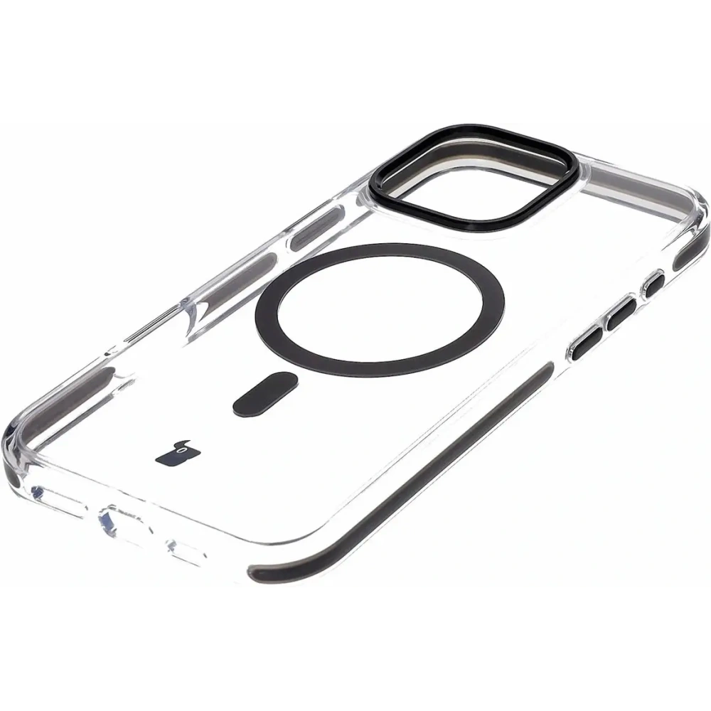 Etui z pierścieniem magnetycznym Bizon Case Marco do Apple iPhone 16 Pro Max przezroczyste z czarną ramką