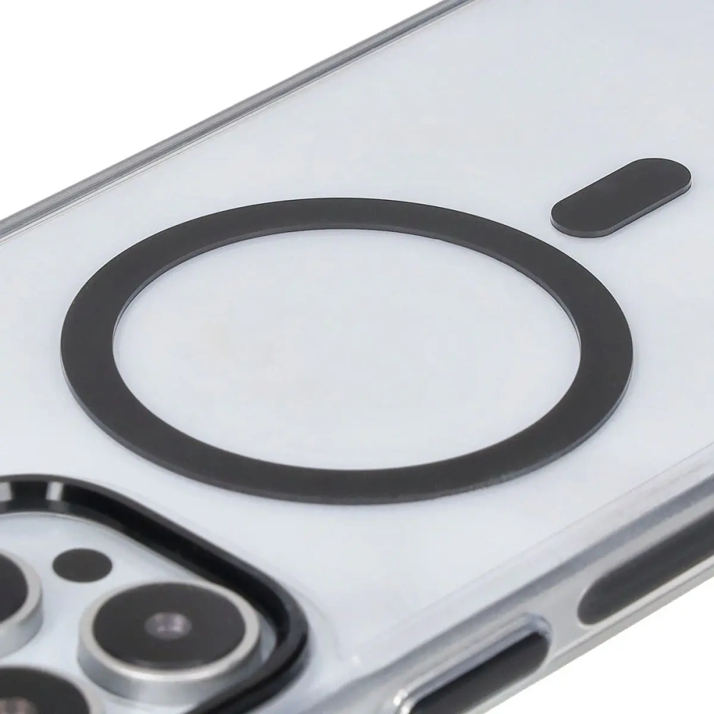 Etui z pierścieniem magnetycznym Bizon Case Marco do Apple iPhone 16 Pro Max przezroczyste z czarną ramką