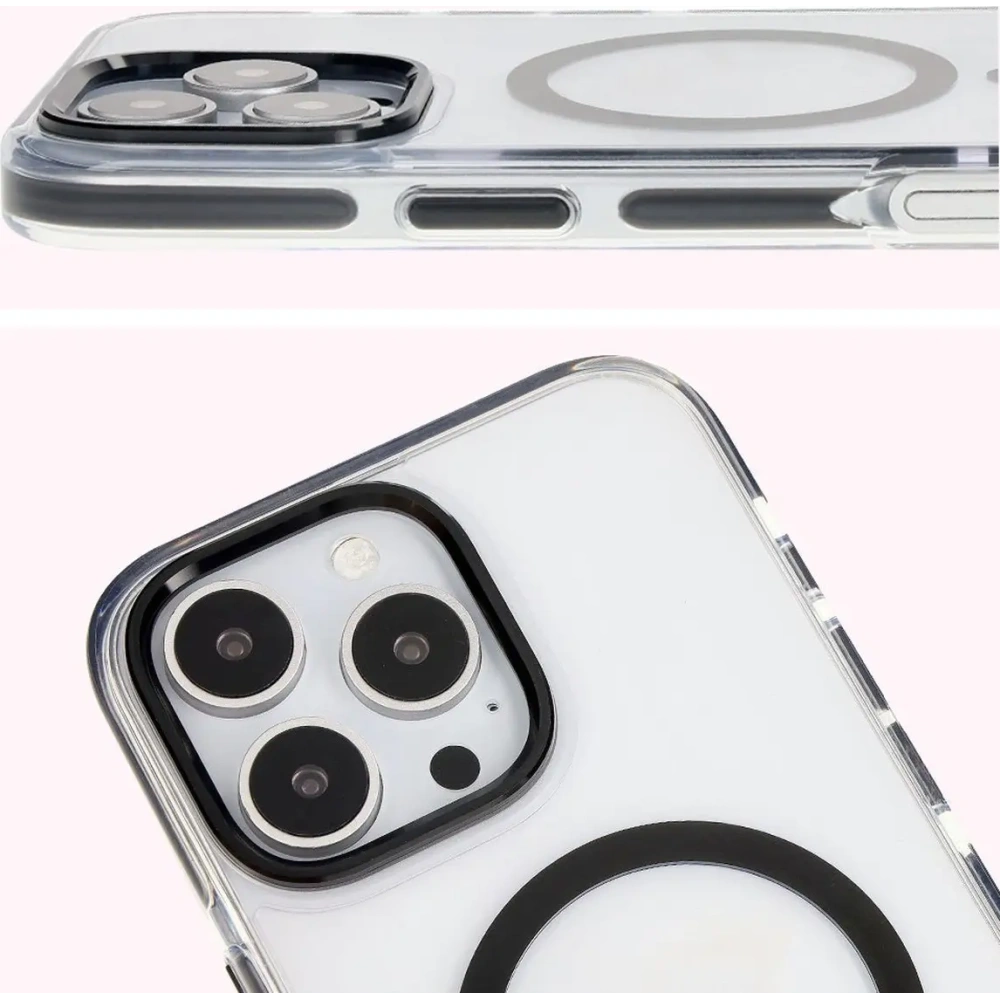 Etui z pierścieniem magnetycznym Bizon Case Marco do Apple iPhone 16 Pro Max przezroczyste z czarną ramką