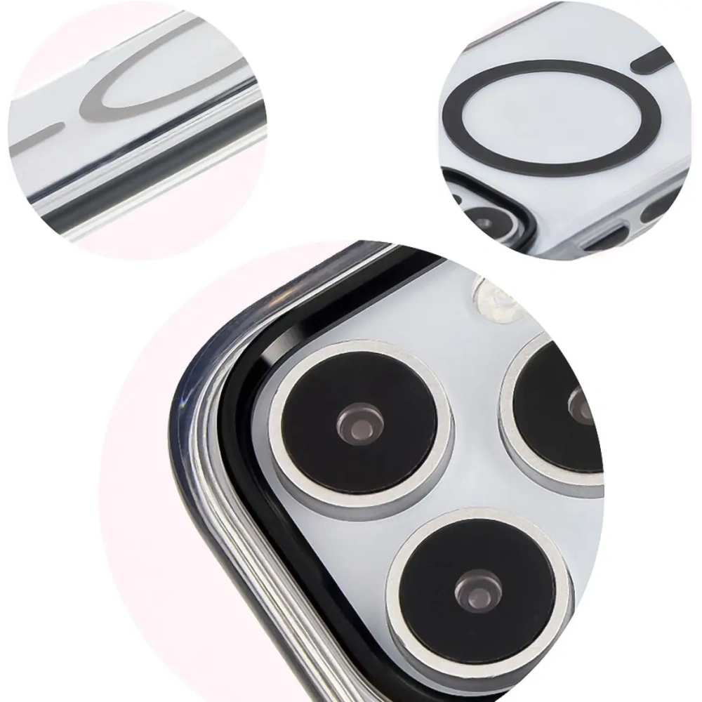 Etui z pierścieniem magnetycznym Bizon Case Marco do Apple iPhone 16 Pro Max przezroczyste z czarną ramką