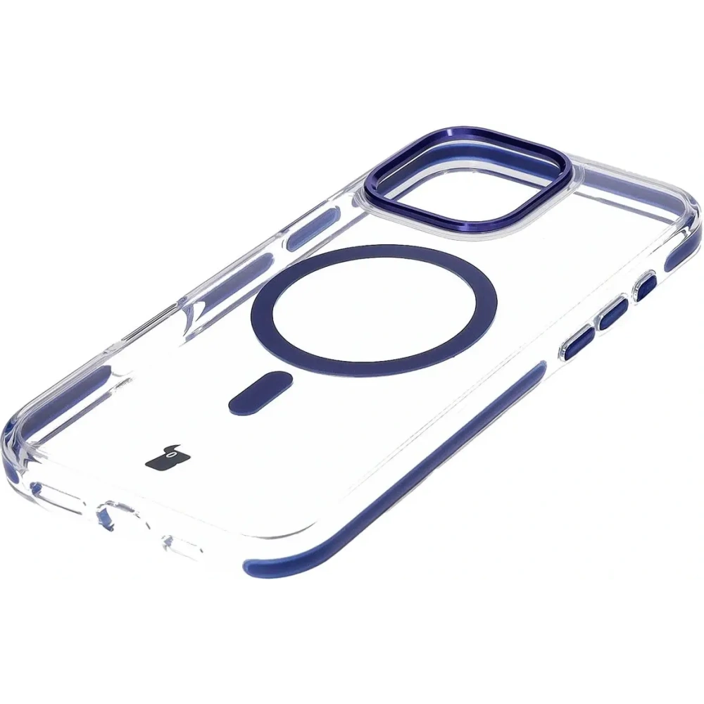 Etui z pierścieniem magnetycznym Bizon Case Marco do Apple iPhone 16 Pro Max przezroczyste z niebieską ramką
