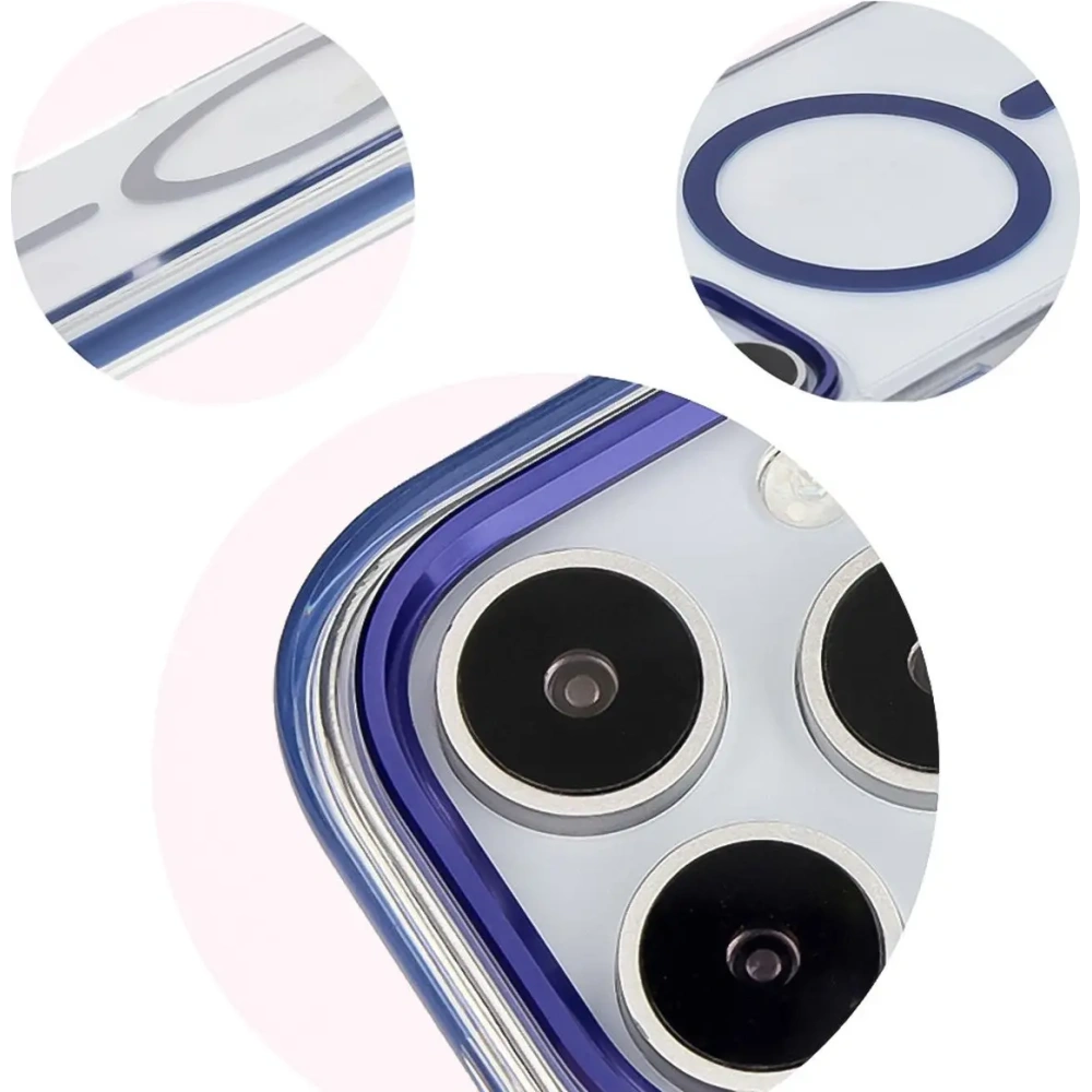 Etui z pierścieniem magnetycznym Bizon Case Marco do Apple iPhone 16 Pro Max przezroczyste z niebieską ramką