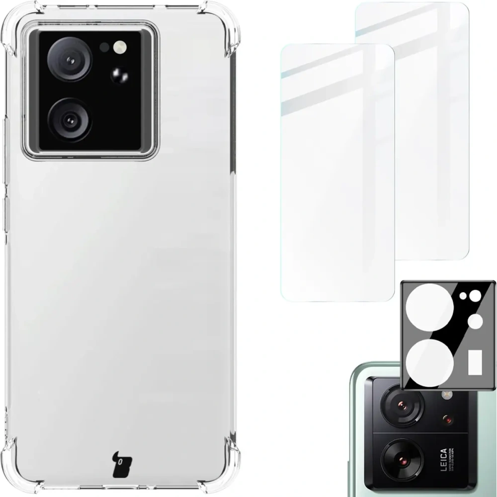 Etui + 2x szkło hartowane na ekran + szkło na obiektyw Bizon Case Clear Pack do Xiaomi 13T / 13T Pro