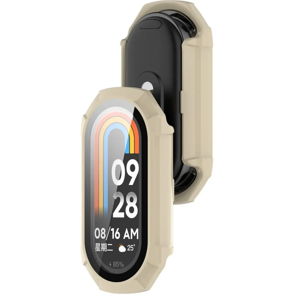 Etui ze szkłem do zegarka Bizon Case+Glass Watch do Xiaomi Smart Band 9 beżowe