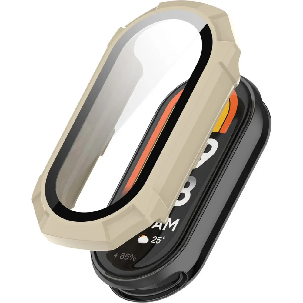 Etui ze szkłem do zegarka Bizon Case+Glass Watch do Xiaomi Smart Band 9 beżowe