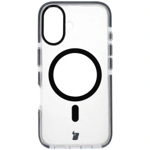 Etui z pierścieniem magnetycznym Bizon Case Marco do Apple iPhone 16 przezroczyste z czarną ramką