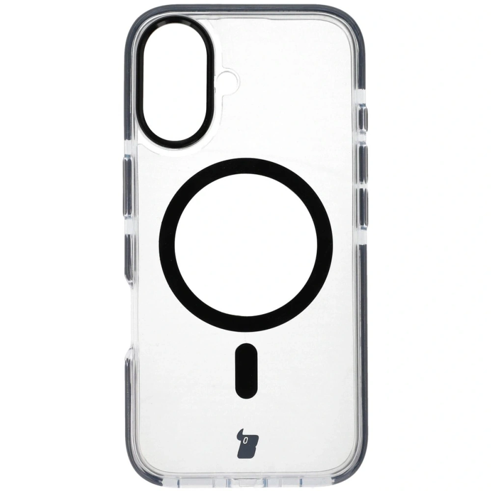 Etui z pierścieniem magnetycznym Bizon Case Marco do Apple iPhone 16 przezroczyste z czarną ramką