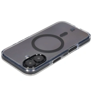 Etui z pierścieniem magnetycznym Bizon Case Marco do Apple iPhone 16 przezroczyste z czarną ramką