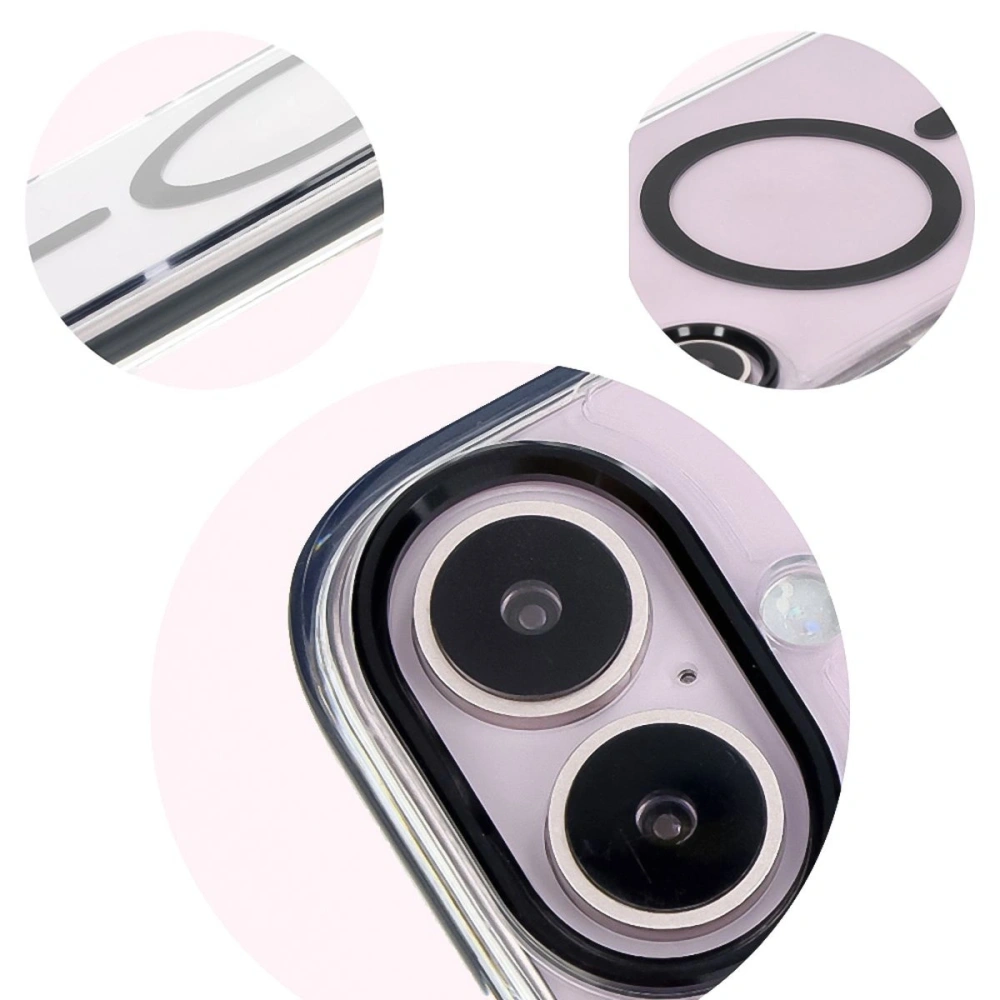 Etui z pierścieniem magnetycznym Bizon Case Marco do Apple iPhone 16 przezroczyste z czarną ramką