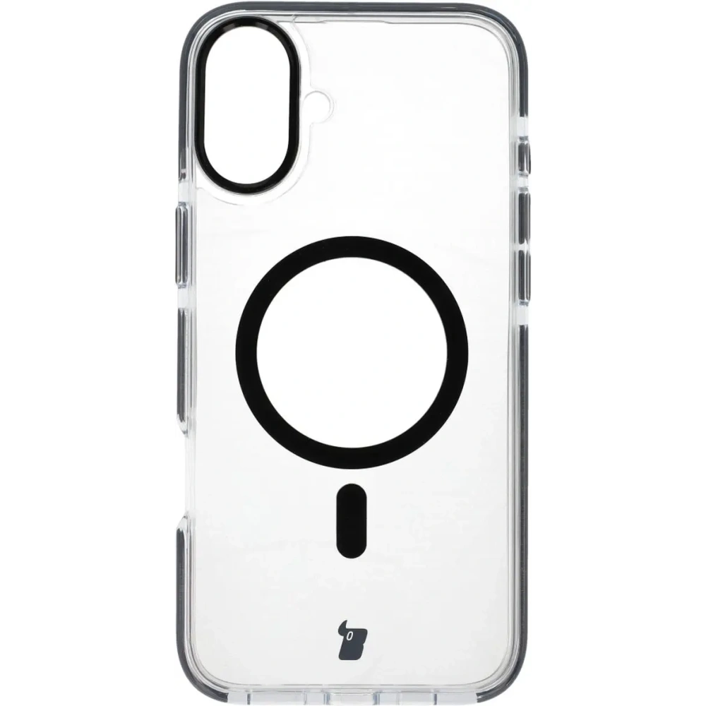 Etui z pierścieniem magnetycznym Bizon Case Marco do Apple iPhone 16 Plus przezroczyste z czarną ramką