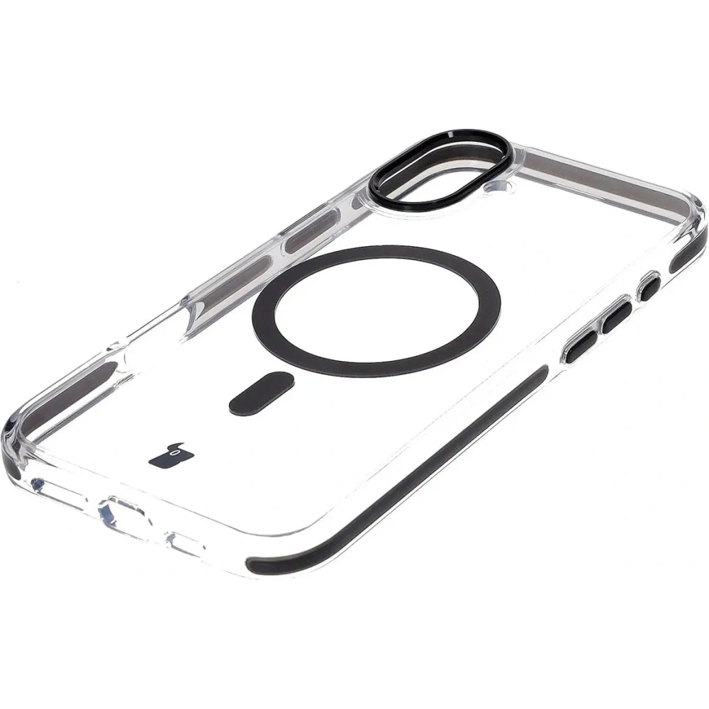 Etui z pierścieniem magnetycznym Bizon Case Marco do Apple iPhone 16 Plus przezroczyste z czarną ramką
