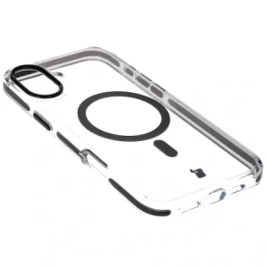 Etui z pierścieniem magnetycznym Bizon Case Marco do Apple iPhone 16 Plus przezroczyste z czarną ramką