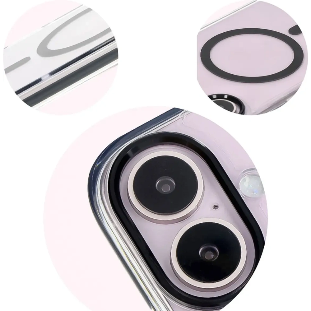 Etui z pierścieniem magnetycznym Bizon Case Marco do Apple iPhone 16 Plus przezroczyste z czarną ramką