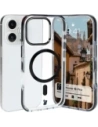 Etui z pierścieniem magnetycznym Bizon Case Marco do Apple iPhone 16 Pro przezroczyste z czarną ramką