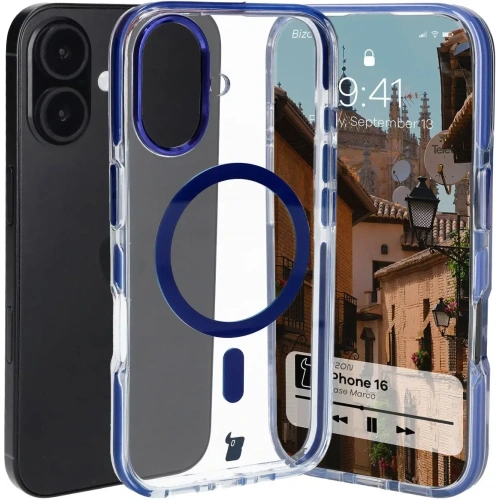 Kup Etui s magnetickým kroužkem Bizon Case Marco pro Apple iPhone 16 průhledné s modrým rámem - BIZ6321 - {ean13} - Sklep Home Screen