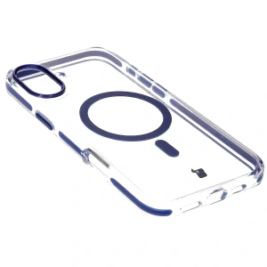 Etui z pierścieniem magnetycznym Bizon Case Marco do Apple iPhone 16 przezroczyste z niebieską ramką