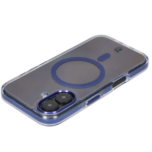 Etui z pierścieniem magnetycznym Bizon Case Marco do Apple iPhone 16 przezroczyste z niebieską ramką