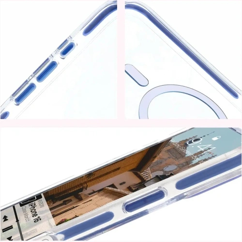 Kup Etui s magnetickým kroužkem Bizon Case Marco pro Apple iPhone 16 průhledné s modrým rámem - BIZ6321 - {ean13} - Sklep Home Screen