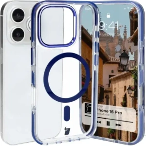 Kup Etui z pierścieniem magnetycznym Bizon Case Marco do Apple iPhone 16 Pro przezroczyste z niebieską ramką - BIZ6323 - {ean13} - Sklep Home Screen