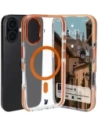 Etui s magnetickým kroužkem Bizon Case Marco pro Apple iPhone 16 průhledné s oranžovým rámečkem