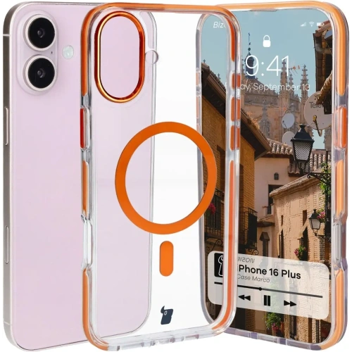 Kup Etui s magnetickým kroužkem Bizon Case Marco pro Apple iPhone 16 Plus průhledné s oranžovým rámem - BIZ6325 - {ean13} - Sklep Home Screen