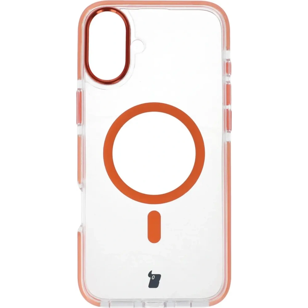 Etui z pierścieniem magnetycznym Bizon Case Marco do Apple iPhone 16 Plus przezroczyste z pomarańczową ramką