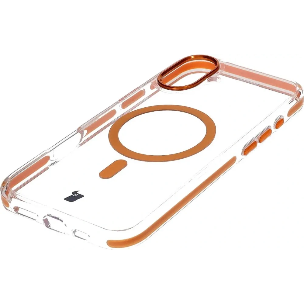 Etui z pierścieniem magnetycznym Bizon Case Marco do Apple iPhone 16 Plus przezroczyste z pomarańczową ramką