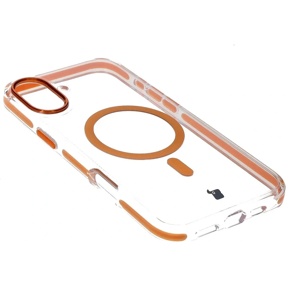 Etui z pierścieniem magnetycznym Bizon Case Marco do Apple iPhone 16 Plus przezroczyste z pomarańczową ramką