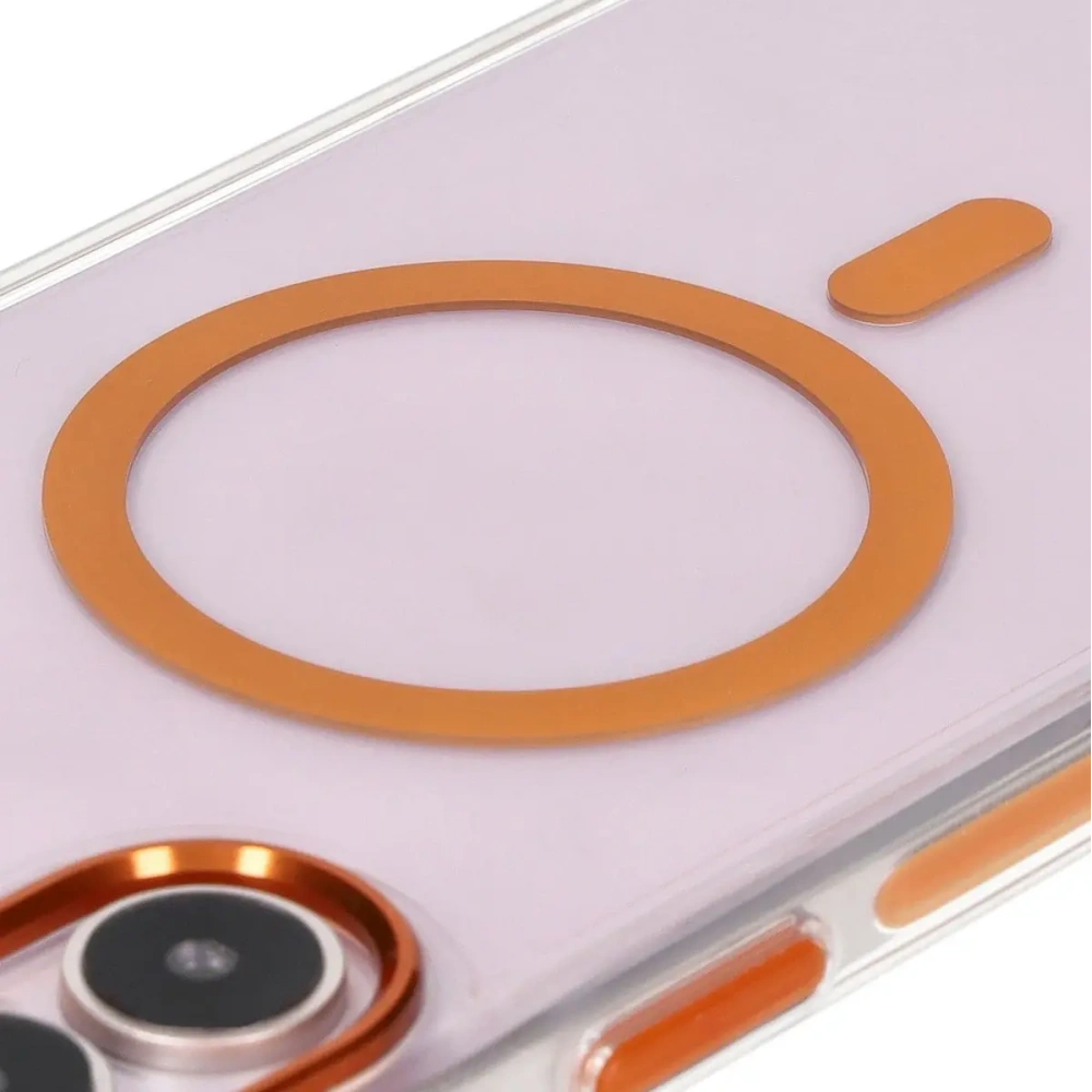 Etui z pierścieniem magnetycznym Bizon Case Marco do Apple iPhone 16 Plus przezroczyste z pomarańczową ramką