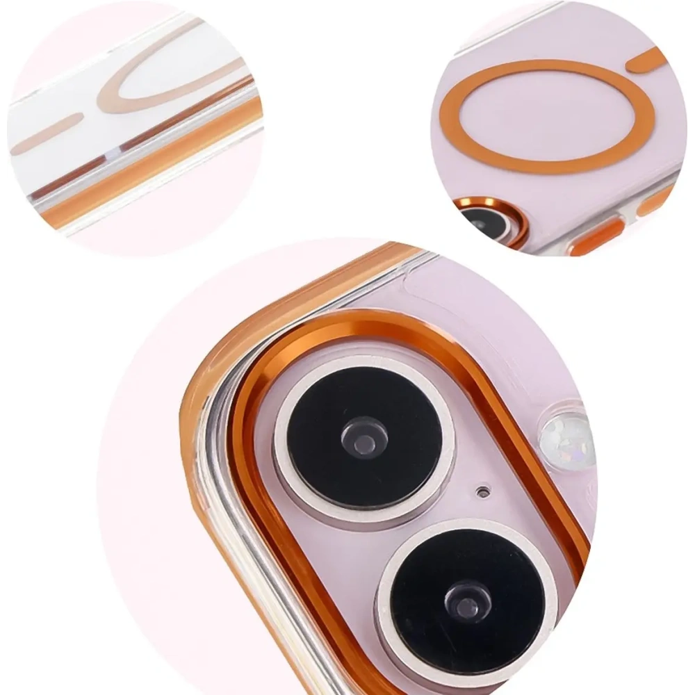 Etui z pierścieniem magnetycznym Bizon Case Marco do Apple iPhone 16 Plus przezroczyste z pomarańczową ramką