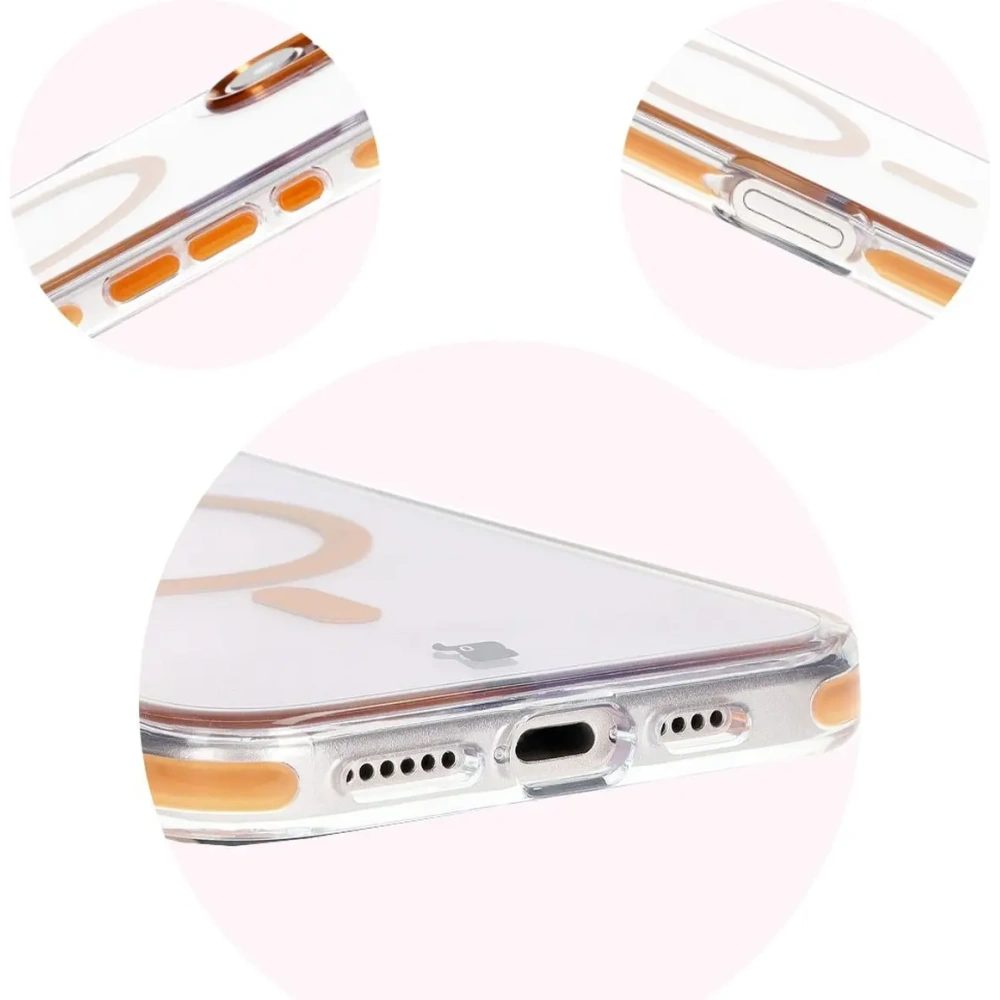 Etui z pierścieniem magnetycznym Bizon Case Marco do Apple iPhone 16 Plus przezroczyste z pomarańczową ramką
