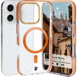 Kup Etui z pierścieniem magnetycznym Bizon Case Marco do Apple iPhone 16 Pro przezroczyste z pomarańczową ramką - BIZ6326 - {ean13} - Sklep Home Screen