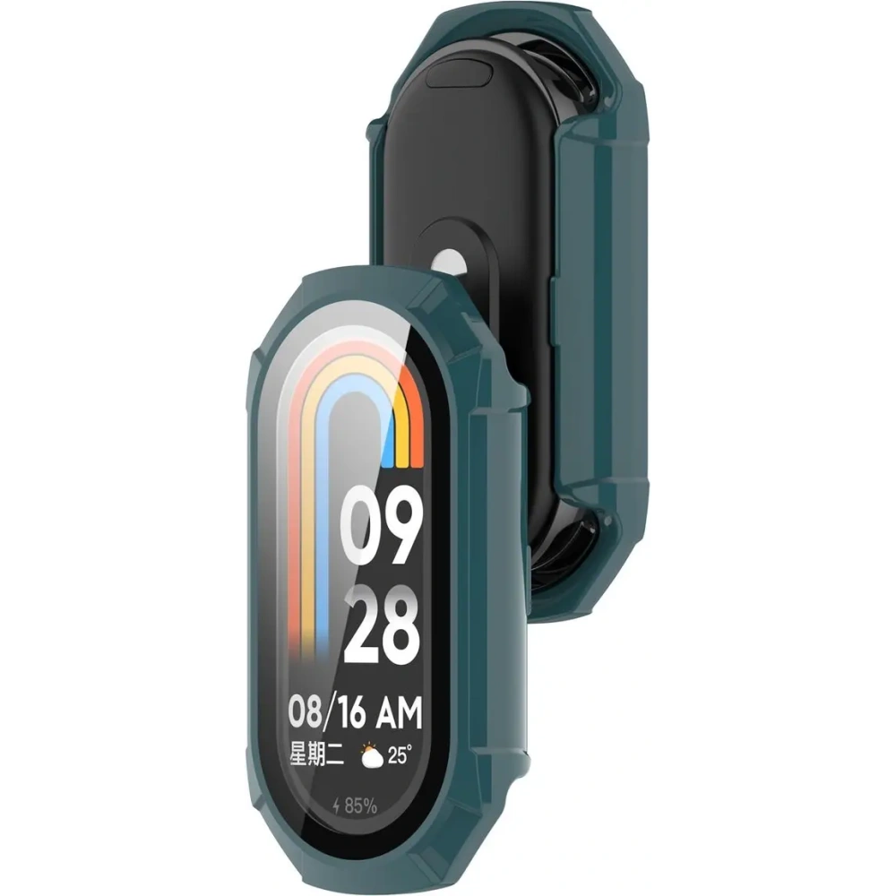 Etui ze szkłem do zegarka Bizon Case+Glass Watch do Xiaomi Smart Band 9 zielone