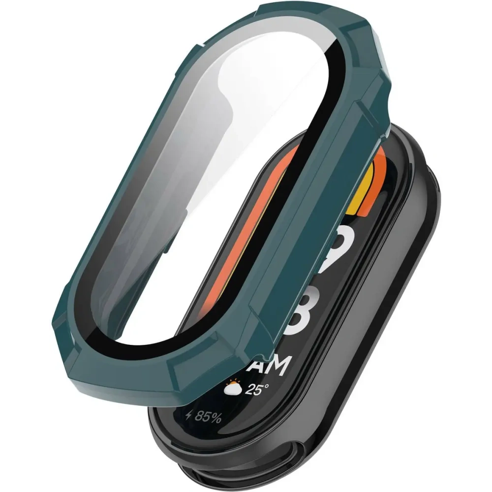 Etui ze szkłem do zegarka Bizon Case+Glass Watch do Xiaomi Smart Band 9 zielone