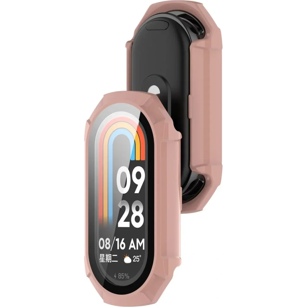 Etui ze szkłem do zegarka Bizon Case+Glass Watch do Xiaomi Smart Band 9 różowe
