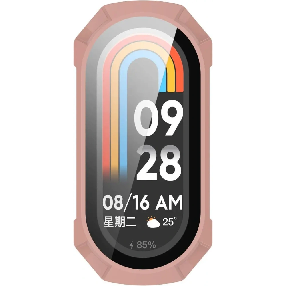 Etui ze szkłem do zegarka Bizon Case+Glass Watch do Xiaomi Smart Band 9 różowe