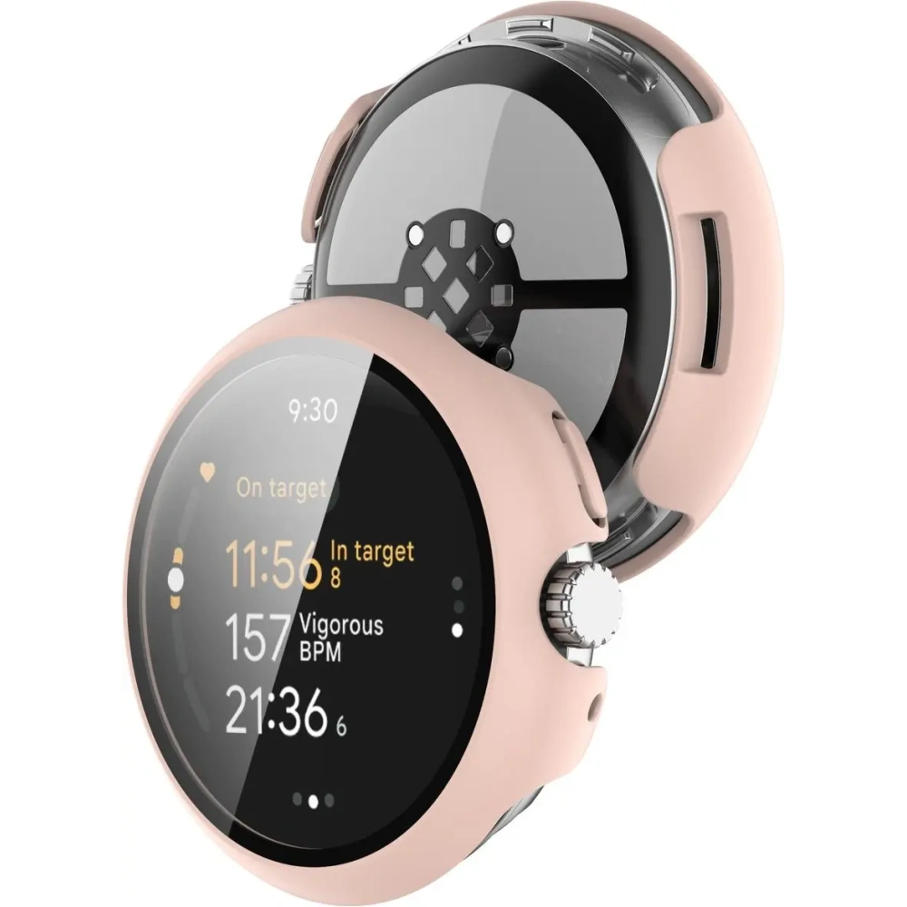Etui ze szkłem do zegarka Bizon Case+Glass Watch do Google Pixel Watch 3 45mm różowe
