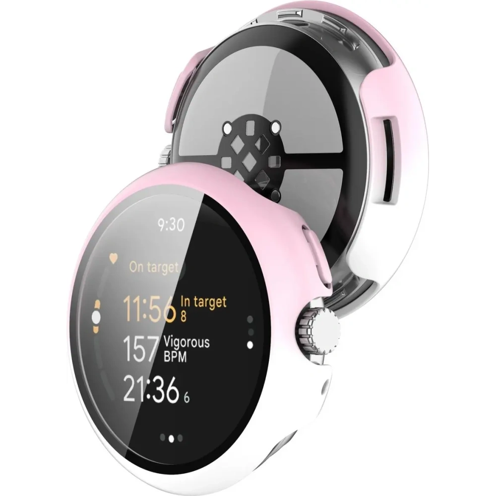 Etui ze szkłem do zegarka Bizon Case+Glass Watch do Google Pixel Watch 3 45mm białoróżowe