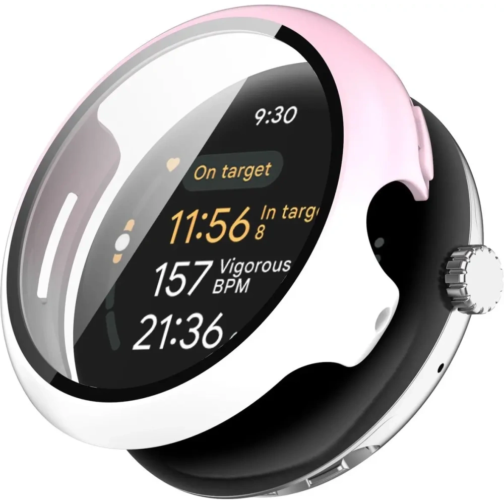 Etui ze szkłem do zegarka Bizon Case+Glass Watch do Google Pixel Watch 3 45mm białoróżowe