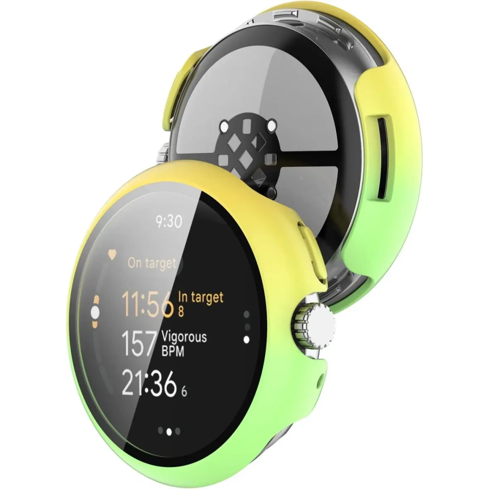 Etui ze szkłem do zegarka Bizon Case+Glass Watch do Google Pixel Watch 3 45mm żółtozielone