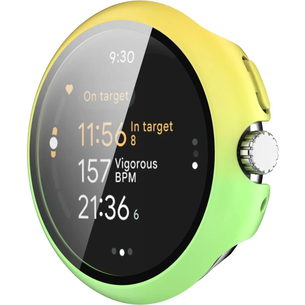 Etui ze szkłem do zegarka Bizon Case+Glass Watch do Google Pixel Watch 3 45mm żółtozielone