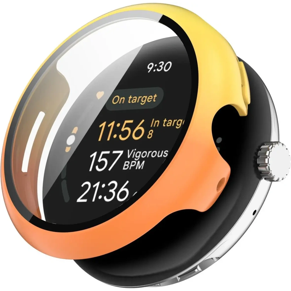 Etui ze szkłem do zegarka Bizon Case+Glass Watch do Google Pixel Watch 3 45mm żółtopomarańczowe