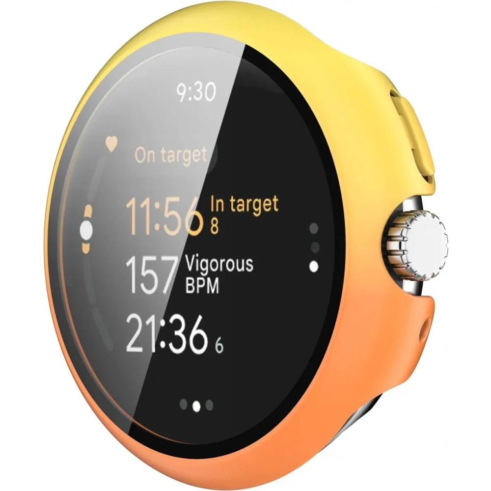 Etui ze szkłem do zegarka Bizon Case+Glass Watch do Google Pixel Watch 3 45mm żółtopomarańczowe