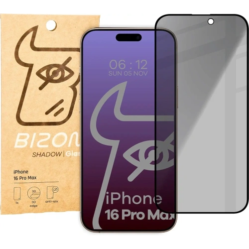 Buy Bizon Glass Edge Shadow Apple iPhone 16 Pro Max tinted with a black frame - BIZ6359 - {ean13} - Home Screen Store Europe