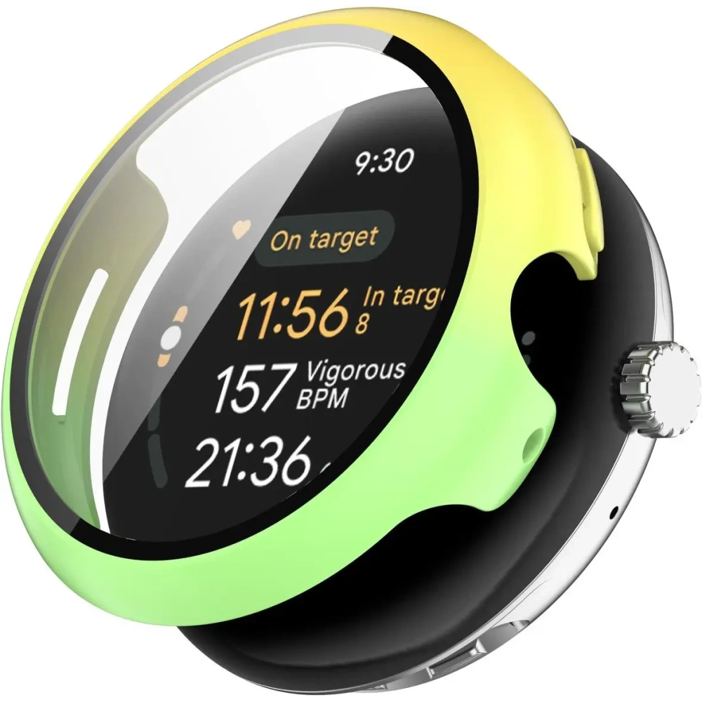 Etui ze szkłem do zegarka Bizon Case+Glass Watch do Google Pixel Watch 3 41mm żółtozielone