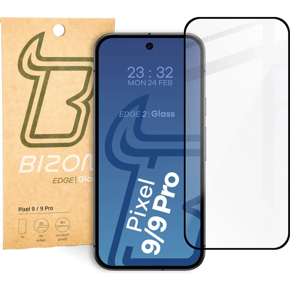 Szkło hartowane Bizon Glass Edge 2 do Google Pixel 9 / 9 Pro  czarna ramka