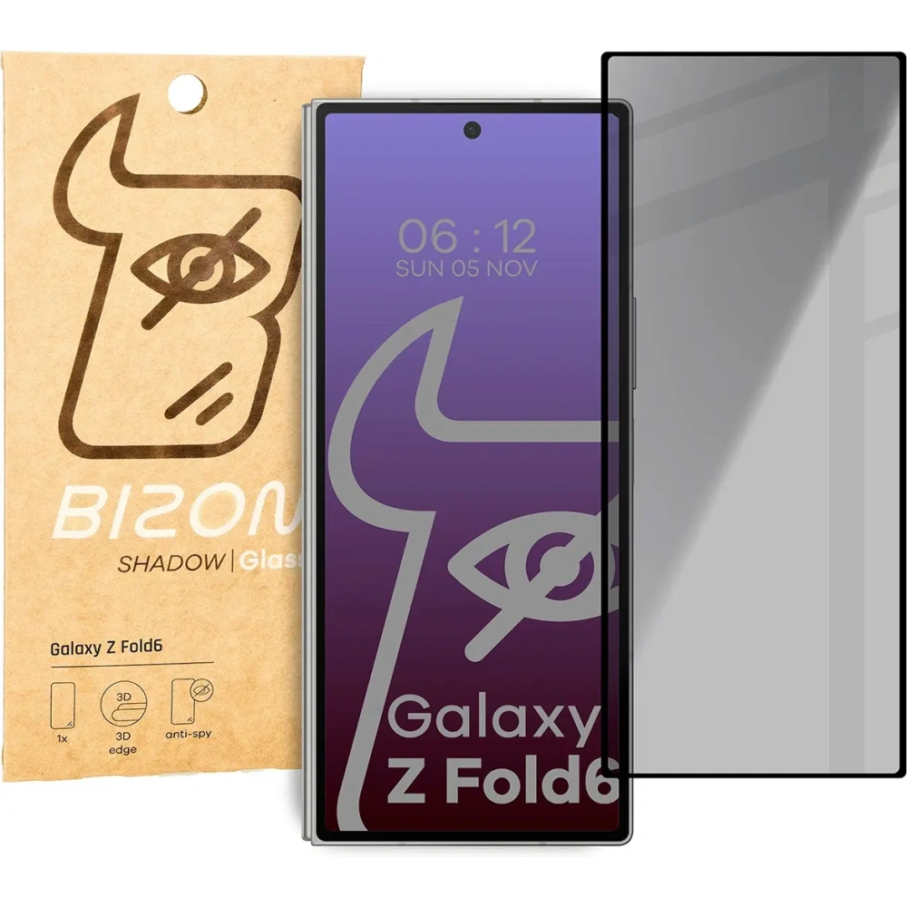 Prywatyzujące szkło hartowane Bizon Glass Edge Shadow do Samsung Galaxy Z Fold6 przyciemniane z czarną ramką