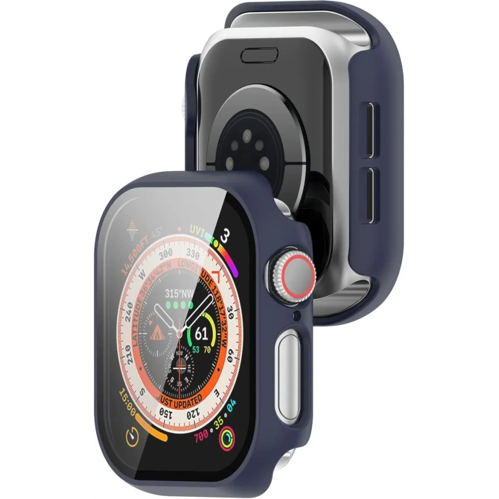 Etui ze szkłem do zegarka Bizon Case+Glass Watch do Apple Watch 10 / 11 42mm ciemnoniebieskie