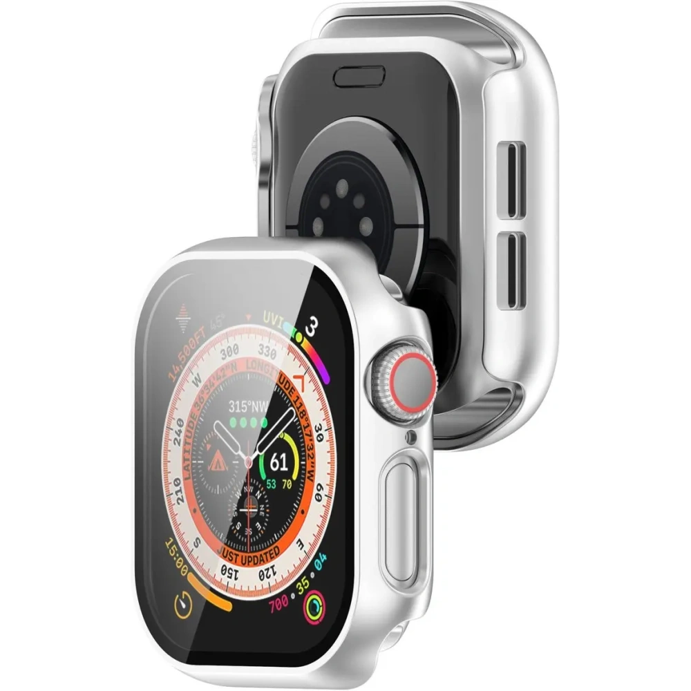 Etui ze szkłem do zegarka Bizon Case+Glass Watch do Apple Watch 10 / 11 42mm srebrne